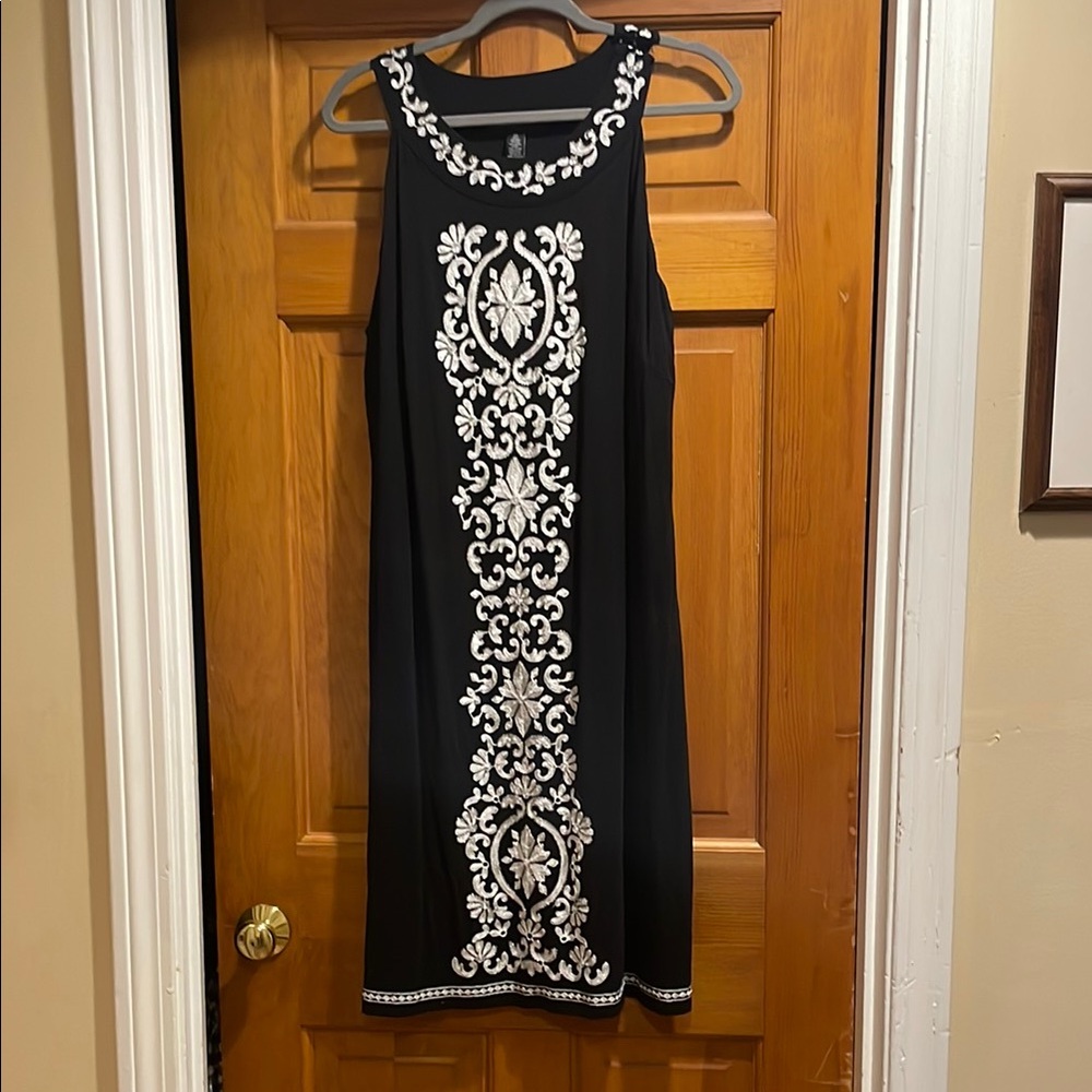 Elegant Black and White Embroidered Dress